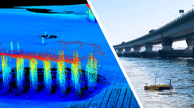 Solution for the Donghai Bridge survey project comprises an USV, the APACHE 6, carrying a NORBIT multibeam echosounder 