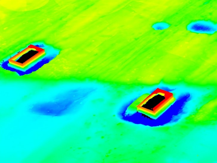 3D bathymetric model of bridge pier foundation and scour depression