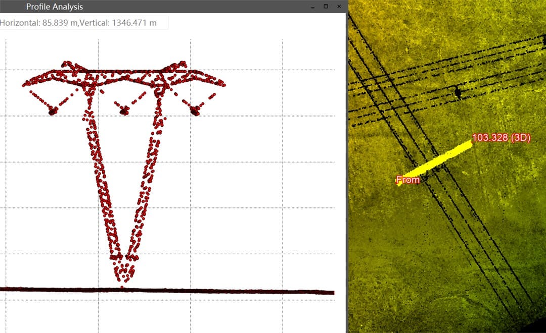 Torre de transmissão em forma de cabeça de gato reconstruída a partir de dados de nuvem de pontos LiDAR