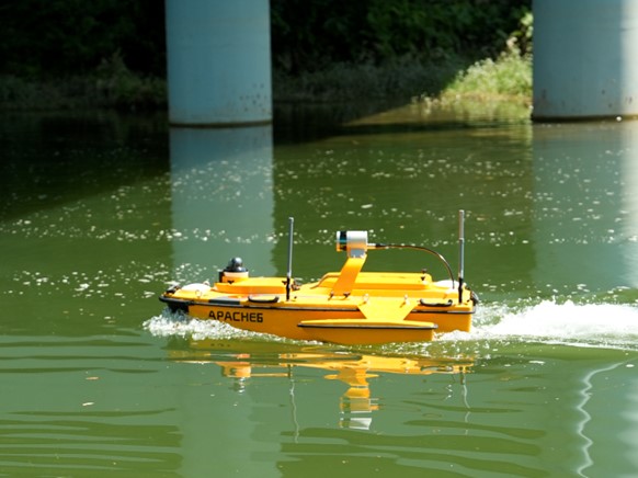Apache USV Conducting Hydrographic Survey in Obstructed Port Environment with GNSS INS System