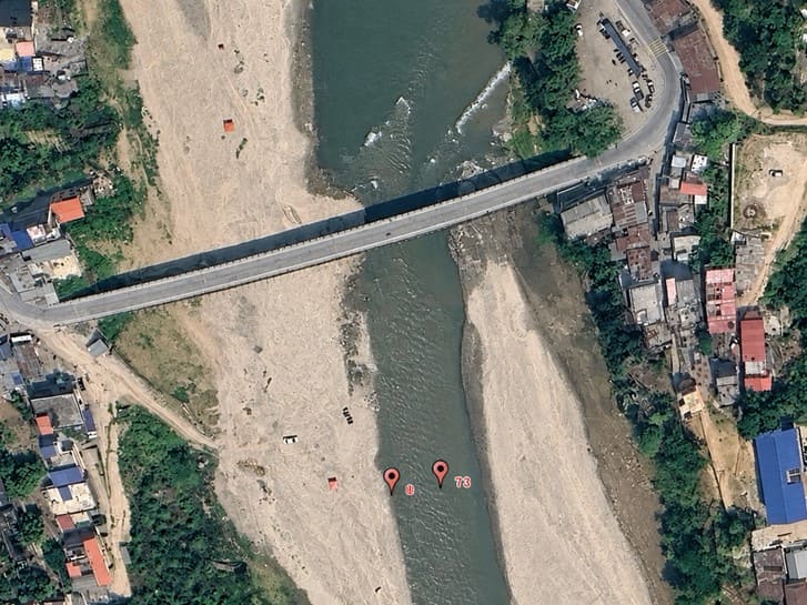 Karte des Erhebungsgebiets, ein Abschnitt des Hutkesi-Flusses in Dolalghat in Nepal