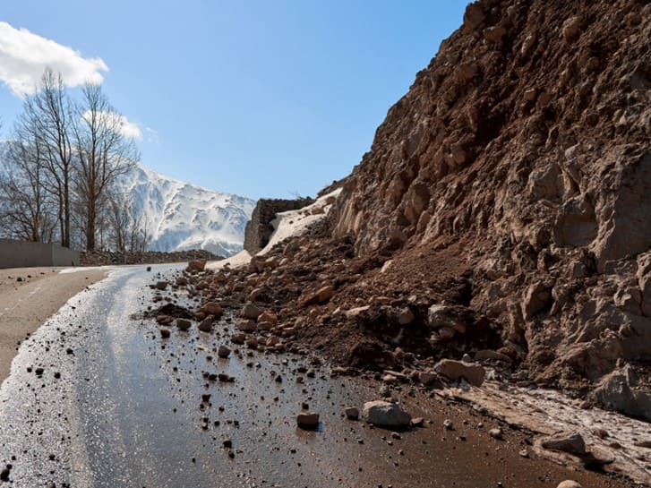 Landslide affecting a road