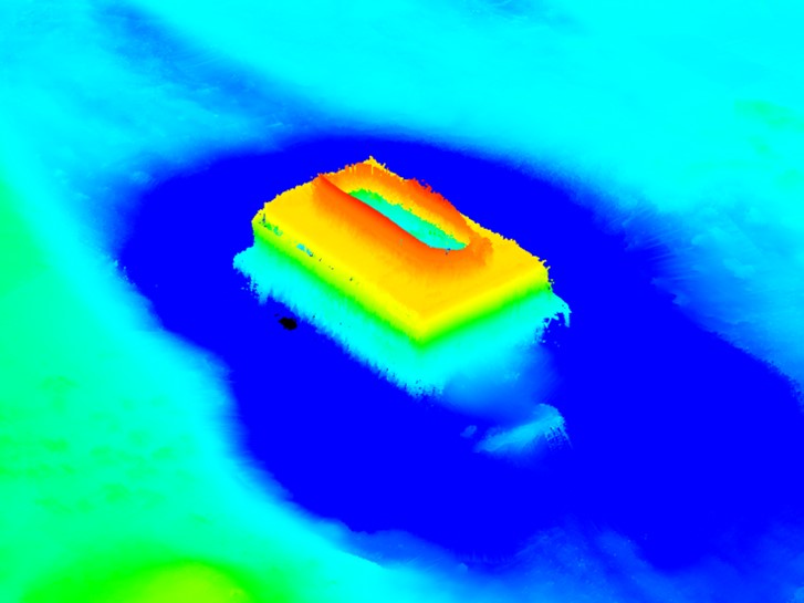 3D bathymetric model of bridge pier foundation and scour depression