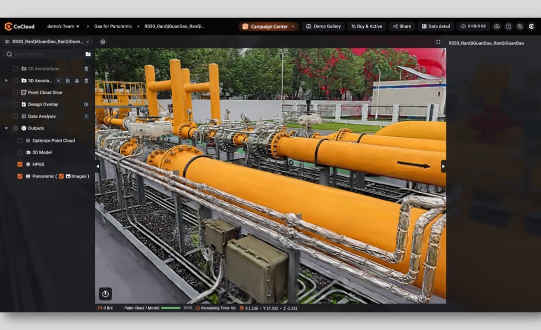 Pipeline 3DGS model viewed online in CHCNAV CoCloud.