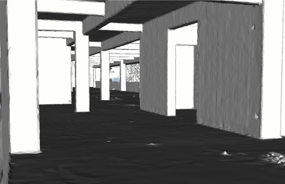 Interior represented as a 3D Gaussian Splatting model.