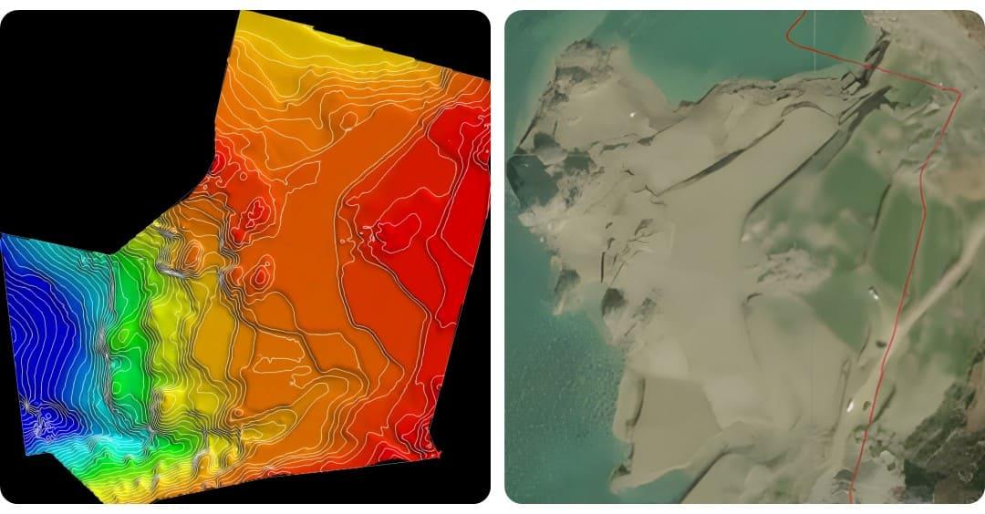 Digitales Höhenmodell im Vergleich zu Satellitenbildern des Küstenvorlands.